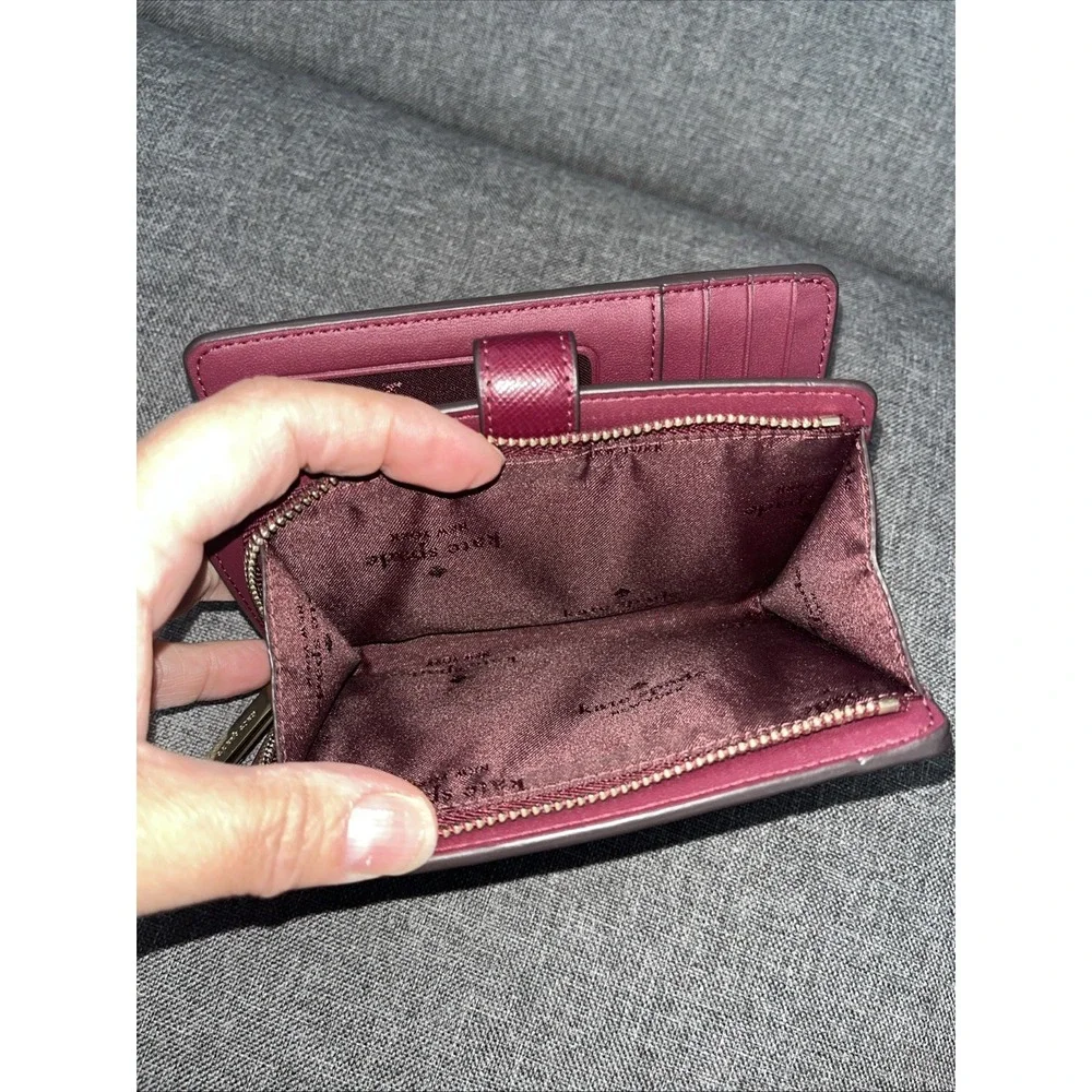 kate spade new york Zip-Around Wallet Burgundy Logo Zipper Credit Card Women